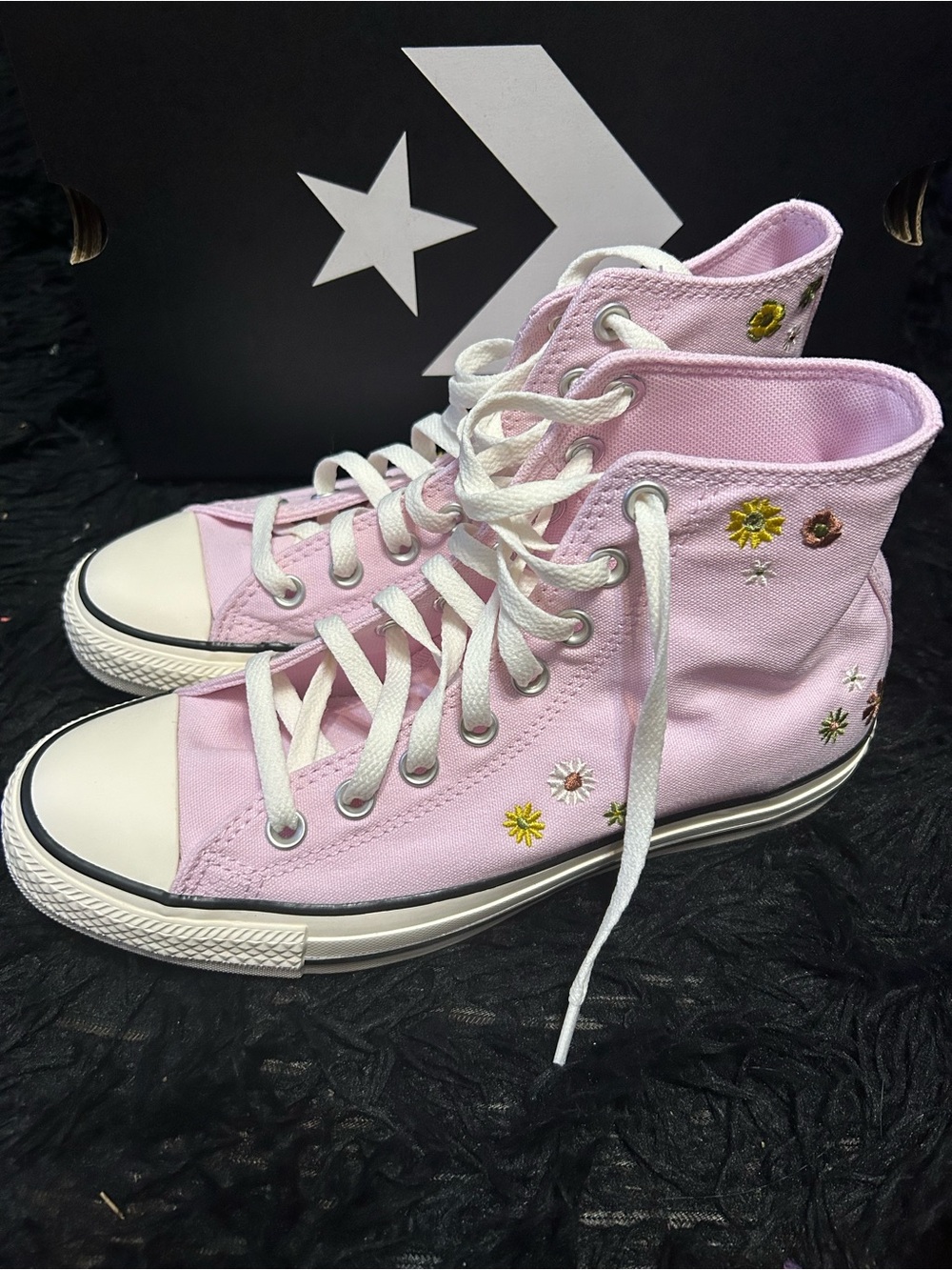 CONVERSE Ctas Hi top pink floral embroidered lace up shoes sneakers women’s 8.5 - Picture 7 of 9